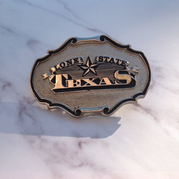 Lone Star State Texas TT&B Solid Brass Bold Silver Cowboy Belt Buckle 1991 - Picture 3 of 14